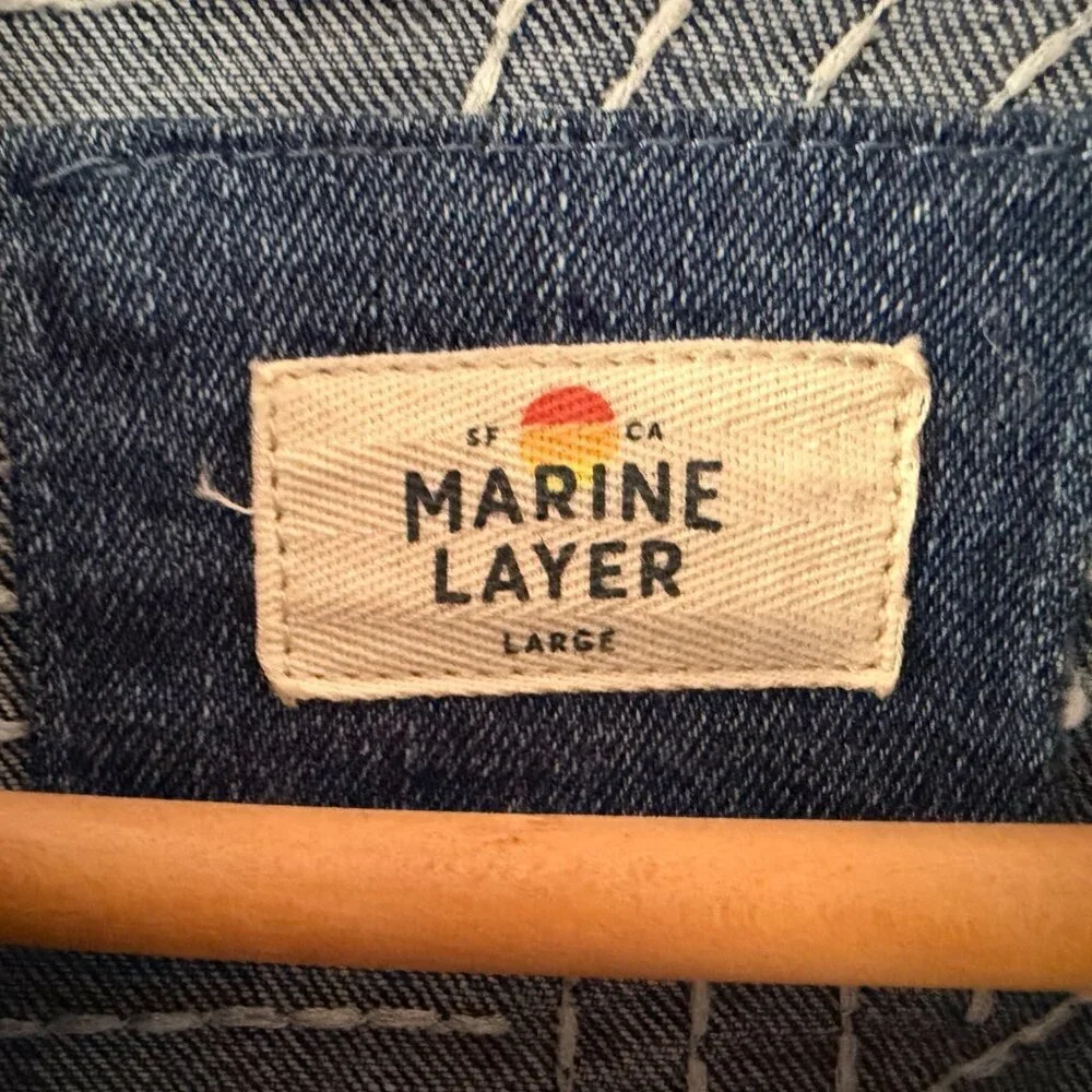 ❤️🔥Marine Layer - Blue Eileen Embroidered Denim Jacket - L - Picture 6 of 7
